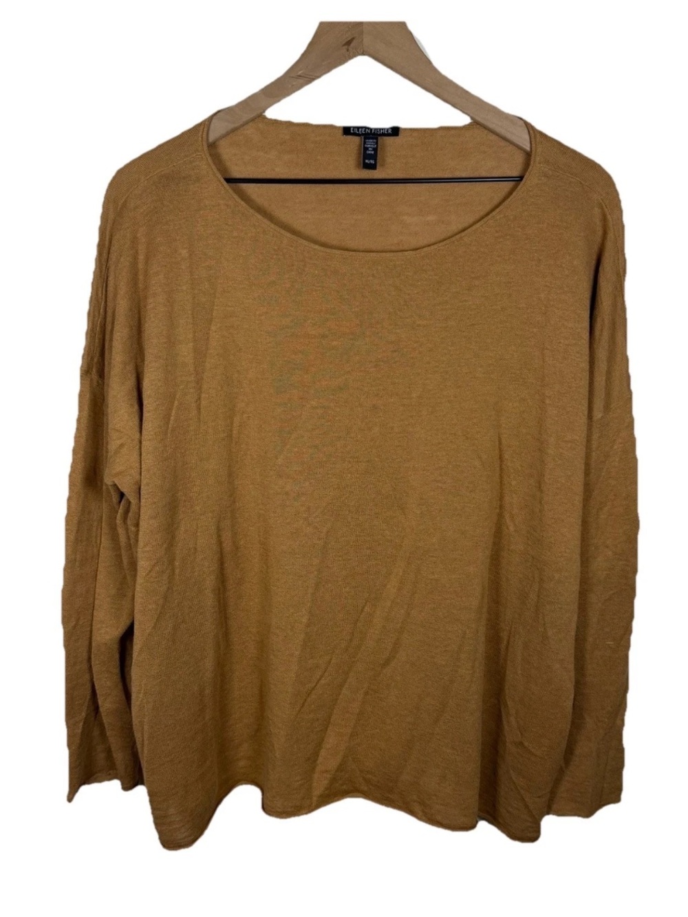 SOLD Fisher Linen Cotton Boat Neck Long Sleeve Blouse Tan Size XL Lagenlook